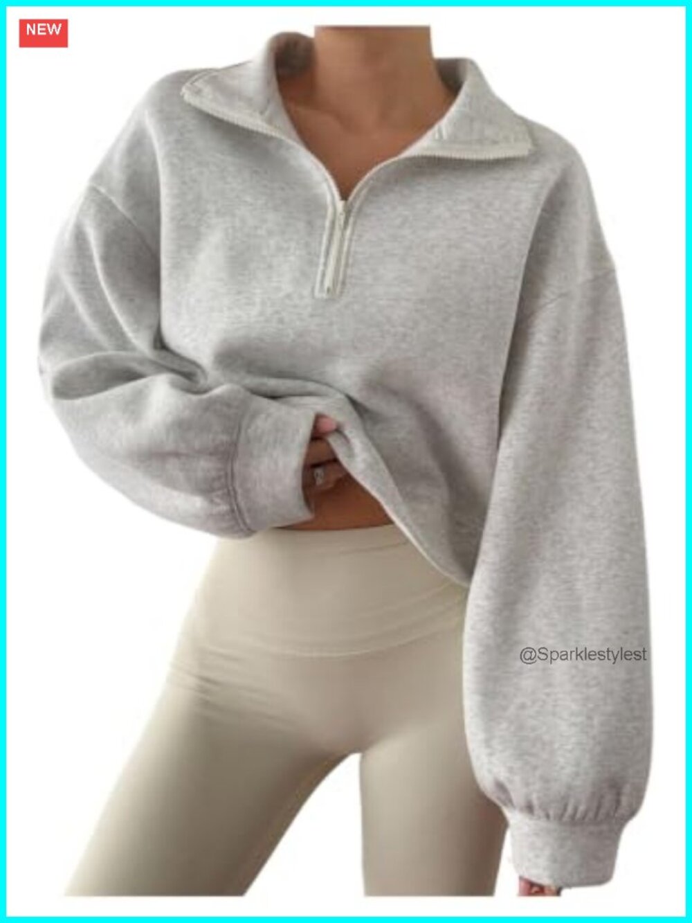 Women's Cropped Half Zip Sweatshirt 100% Polyester Loose Fit Pullover